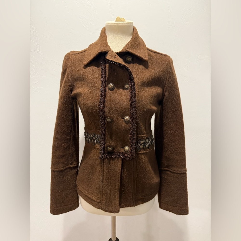 Tasha Polizzi Brown Double-Breasted Pea Coat
